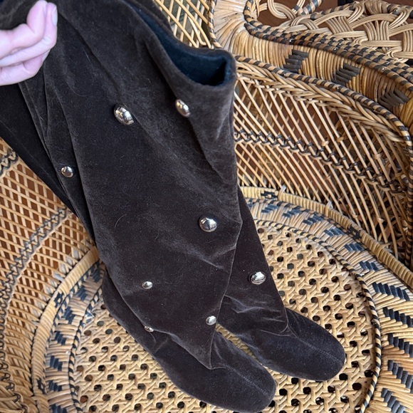 Zara Shoes - Zara Brown Heeled Boots with gold accent beautiful luxurious velvet knee high 38